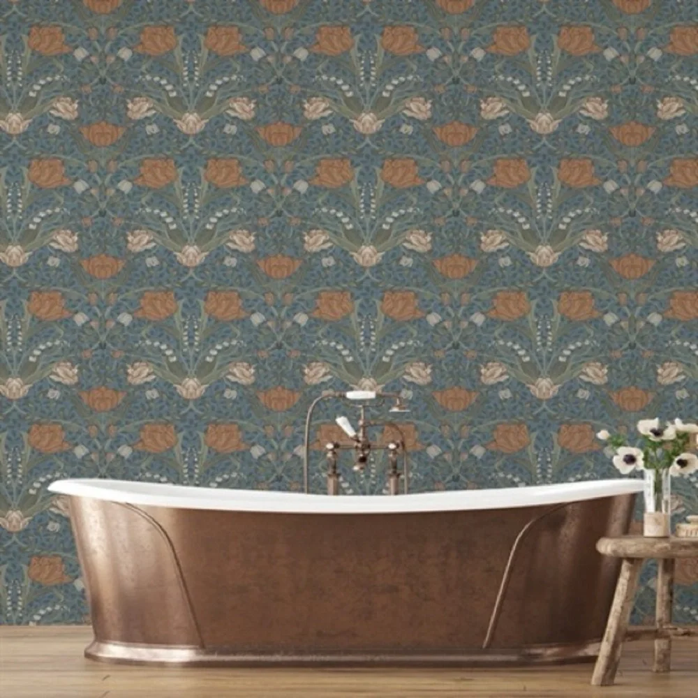 New Anthropologie x A-streets Tulipa Blue Floral Wallpaper Wall Art Mural